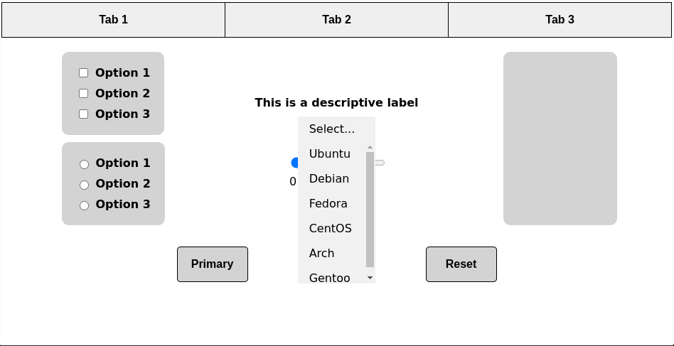 Interface de test, onglet 1