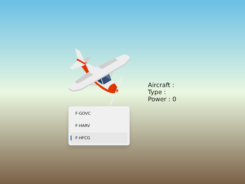page avion avec la liste deroulante remplie