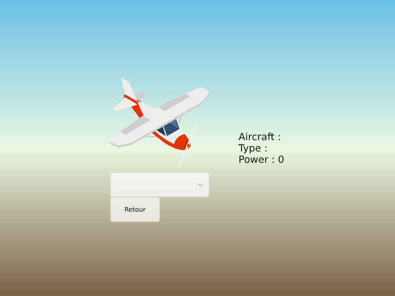page avion avec liste deroulante et textes vides