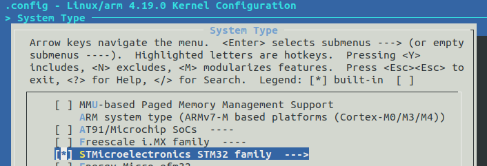 Kernel "System type" menu