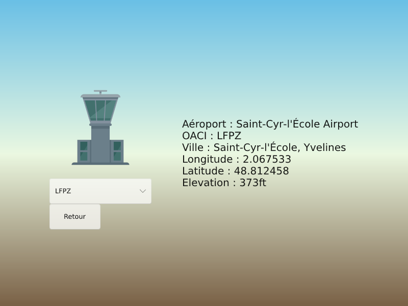La page aerodrome avec le terrain de Saint Cyr affiché