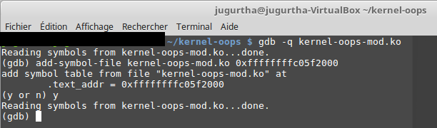 Launching GDB to debug module - kernel oops