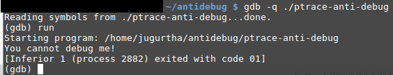 GDB not able to debug a program