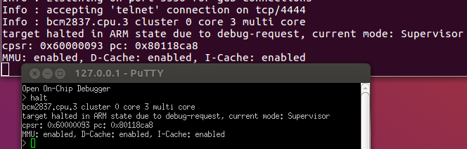 debugging raspberry pi with openOCD telnet