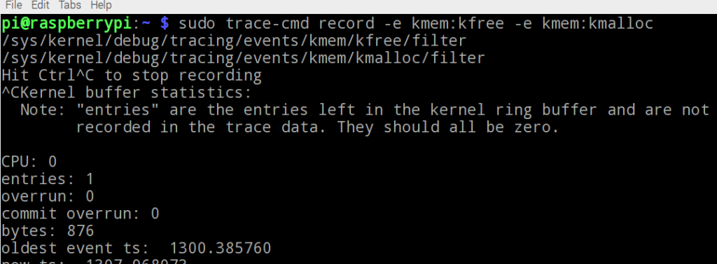 Tracing kmalloc-free functions using trace-cmd